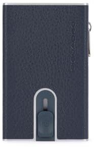 PIQUADRO – Portafoglio Compatto Modus Automatico – in Metallo e Pelle – Porta Monete e Protezione RFID, 2 comparti interni – Colore Blu – Uomo