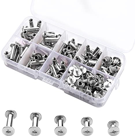 Kit de 80 Piezas Tornillos de Encuadernación y Remaches, Tornillos de Chicago con Cabeza Redonda para Decoración de Cuero, Encuadernación de Libros y Proyectos DIY