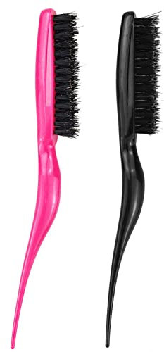 2 Pcs Hair Brush Set - Slick Back Bristle Brush for Teasing, Combing, Scalp Massage - For Straight or Curly Hair - Black & Rose Red