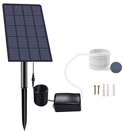 Decdeal Aérateur Solaire de Bassin 5V 2W 0,8 L/Min, Pompe à Oxygène Solaire Enfichable, Aérateur d'Aquarium, Pompe Bassin Solaire, avec Tuyau Pierres à Air, pour Jardin/Aquarium/Extérieur