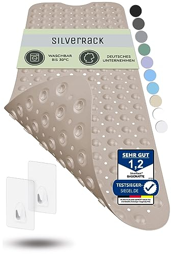 SilverRack Badewannenmatte 100x40 cm (Beige) - Antirutschmatte Badewanne BPA frei für Kinder und Babys - Duschmatte schimmelresistent & maschinenwaschbar - Badematte rutschfest