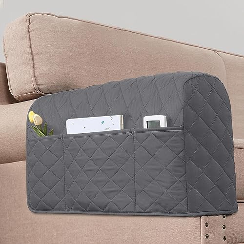 KPPKOU 2 Pack Water Resistant Armrest Covers for Chairs and Sofas Couch Arm Covers for Sofa with 3 Pockets for Phone Sofa Arm Protector for Pets, Cats (Gray)