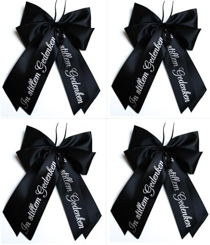 CaPiSo Fertigschleifen14x20cm ohne Basteln Satin-Schleife Trauerschleife Autoschleife Grabschleife Grab Beerdigung Kranzschleife für Trauerkranz Trauerstrauß Trauer Schwarz (4 Stück)