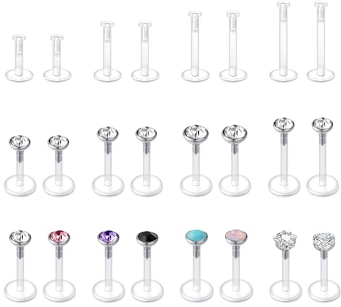 JFORYOU Clear Cartilage Earrings 16G Plastic Lip Labret Rings Bioflex Invisible Earrings Tragus Helix Conch Cartilage Stud Flat Back Piercing Retainer for work Medusa Monroe Piercing Jewelry