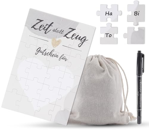 Svalor Gutschein Puzzle 24-teilig - Holz Gutscheinkarte Mit Marker und Säckchen - Blanko Zum Selber Ausfüllen - Für Geburtstagskarte, Geschenke, Überraschung