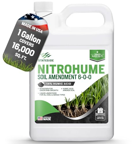 1 Gallon Liquid Lawn Fertilizer - Covers 16,000 sq. ft., NitroHume Nitrogen Liquid Fertilizer for Lawns, Humic for Healthy Soil - Ideal Grass Food for Lawn, Plant Food for Grass Greener Growth