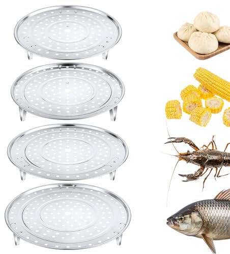 4pcs Steamer Basket for Cooking, Stainless Steel Steaming Rack Multi-purpose Round Pot Steamer Basket Removable Steam Tray for Food and Dumplings Vegetable Seafood (4 Sizes)