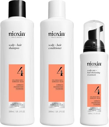 Nioxin Scalp + Hair Kit System 4 - Haarpflege für strapaziertes, sichtbar dünner werdendes Haar - Shampoo, Conditioner & Scalp Treatment (300+300+100 ml)