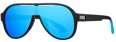 SHEEN KELLY Occhiali da sole polarizzati sovradimensionati da pilota per uomini donne Trendy Retro TR90 One-Piece Color Mirror Shades 90s Eyewear