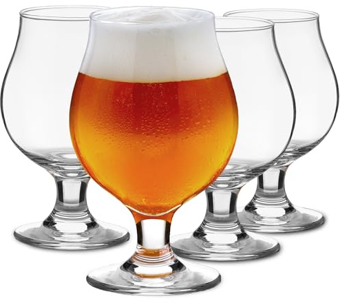 Meolibour Beer Glasses Set of 4, 16 OZ Classic Craft Goblet Glasses, Premium Tumbler Set, Pub, Unique Design Beer Glasses, Dishwasher Safe