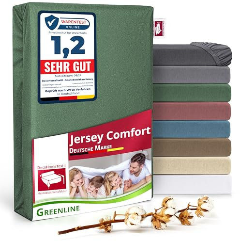 Greenline Spannbettlaken Premium Jersey aus 100% Baumwolle Greenline Dunkelgrün Doppelpack (2X) 90-100x200 cm bis zu 30 cm auch für Boxspringbetten, Spannbetttuch