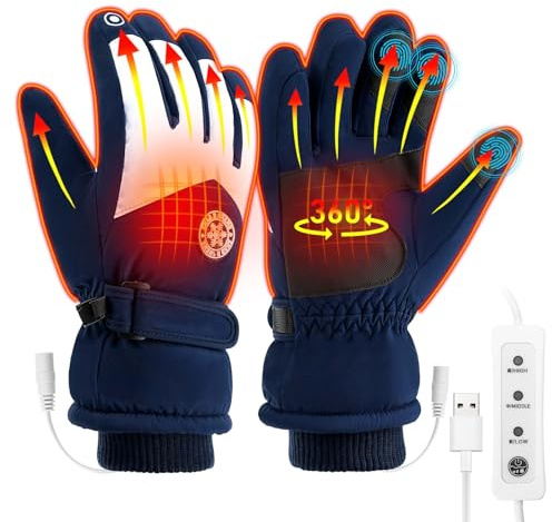 CestMall Guanti riscaldati USB per uomini e donne, guanti invernali caldi con touch screen con 3 temperature regolabili, non scivolano, guanti termali per corsa, sci (blue)