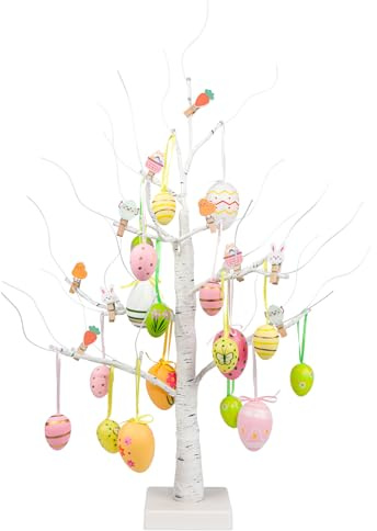 Árbol decorativo de Pascua, 12 huevos pastel, diseño de ramita blanca, decoración de mesa de vacaciones