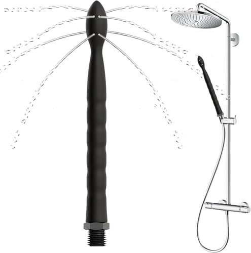Sadodo Silicone Shower Cleaner,Long 24CM Shower Douche Nozzle Cleansing,Anal Rinse Vaginal Cleaning for Men and Women,8 Holes,Vaginal Irrigation, Black