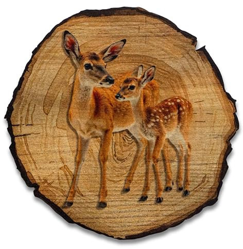 DRO Design Rehe - Größe 45cm - Rustikales Wandbild im Vintage Look – Holzoptik Wanddeko mit Motiv für Wohnzimmer und Flur – Geschenkidee für Tierliebhaber, Wandgemälde