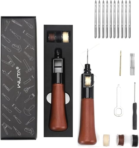 WUTA Leder Nähset, Ledernadel Handnähapparat, Leder Nähahle mit 10 Stück Kleinen Verchromten Nadeln, Profinähahle Lederwerkzeug（0.55mm