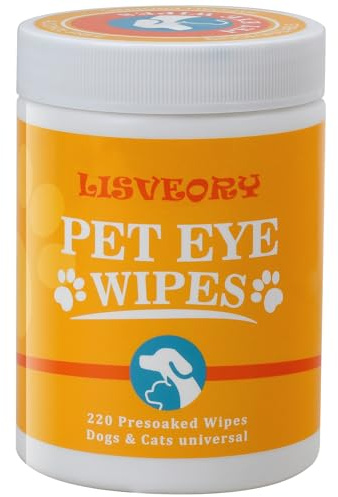 Lisveory 220 Dog Eye Wipes Biodegradable textured pre-soaked Dog Wipes - Hypoallergenic Cleaning For Dogs and Cats - Jojoba Oi Remove Tear Stains, Dog Eye Crust & Eye Discharge
