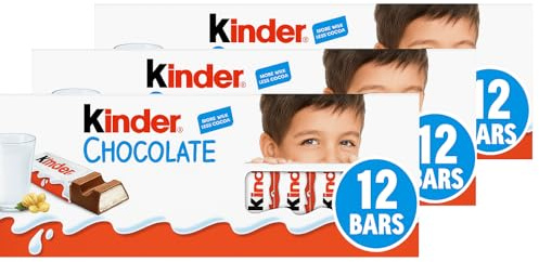 Kinder Chocolate Bars Bulk Pack of 36 Fine Milk Chocolate Bars with Milky Filling Ideal for Gifting Sharing Snack Boxes Kids Treats Sweet Hampers Office Snacks Party