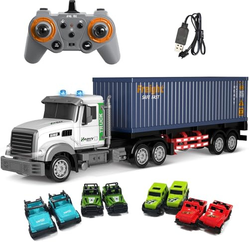 Mostop Ferngesteuerter LKW Transporter, Ferngesteuerter Spielzeug LKW Transport Vehicle mit 8 Kleinwagen & 2 Batterien für Geeignet für Kinder von 5, 6, 7, 8, 9 Jahren und älter (White)