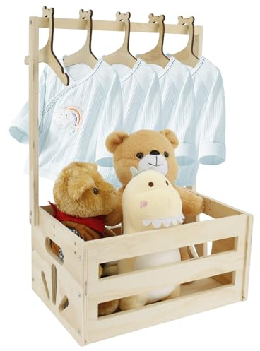 BAODBF Korg för presenter trä, trälåda för babyparty med 5 galgar, babykorg med handtag, trä baby presentkorg för babyshower av tvättkorg barn baby shower gåva (stil 4)