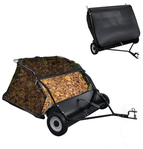 Spazzatrice da giardino con rimorchio da 112 cm, altezza di spazzamento regolabile, grande capacità da 25 Cu Ft raccoglie foglie ed erba, resistente con corda di scarico e ruote in gomma, facile da