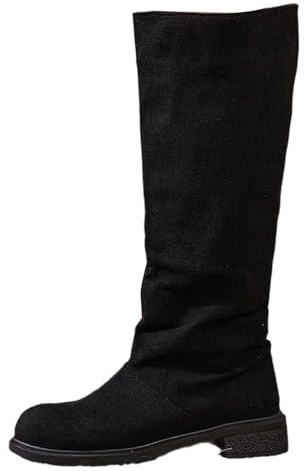 Generisch Stivali sopra il ginocchio da donna Slouchy Boots Stivali alla moda in pelle scamosciata con polpaccio medio per l'inverno, comodi stivali casual con tacco in pile caldo, Nero , 41 EU