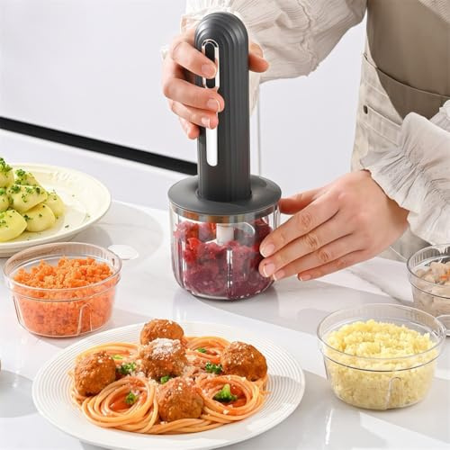 ZYNCUE Picadora eléctrica de carne para ajo, verduras y procesamiento de alimentos, picadora compacta con hoja de acero inoxidable, 24,4 x 9,3 cm, color negro