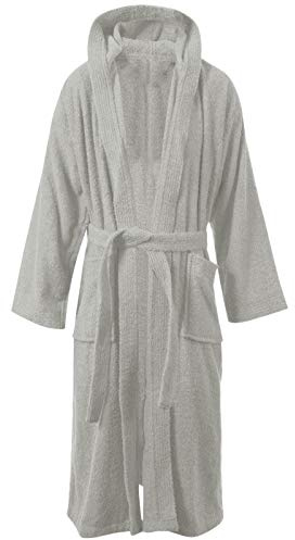 Unisex Mens Womens 100% Luxury Egyptian Cotton Super Soft Terry Towelling Bath Robe Ladies Dressing Gowns Towel Bathrobe Nightwear Housecoat (Hooded/Grey)