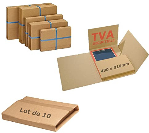 JECO - Lot de 10 étuis croix d'expédition 430x310mm boite pliante carton brun format lettre épaisseur variable 10 à 60 mm pour livre cadre tablette photo