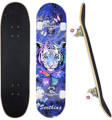 CLYCTIP Complete Skateboards- Standard for Beginners Kids Boys Girls Teenager- 31''x 8''Canadian Maple Cruiser Pro Skate Board