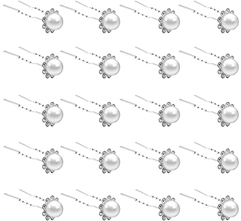 ZOUIQSS 20 Pack (Blanc) Perle Cristal Épingles À Cheveux Fleur Strass Pinces À Cheveux pour Mariée Mariage Femmes Accessoires De Bijoux De Cheveux, avec Récipient Transparent