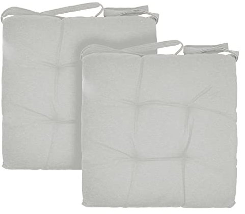 BESCH Pack 2 Cojines para Silla Usos Interior y Exterior 38x38x5cm - Cojin de Asiento Decorativo Funda de Algodón + Poliéster y Relleno de Fibra Hueca Lavable Cómodos Acolchados (Gris Claro)