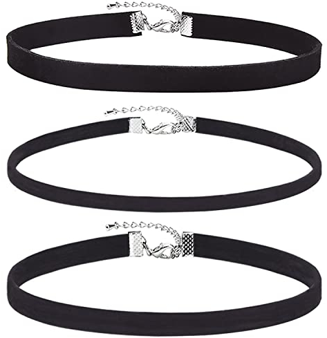 LENTQIUTT- Set mit 3 Samt-Choker-Halsketten, Damen-Choker-Halskette mit schwarzem Band, Stretch-Kragen, Tattoo-Kette, Choker für Teenager, Mädchen, Frauen, Samt, Schwarz