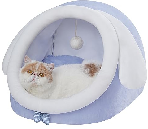 Jiupety Kattgrotta, Kattbädd med Avtagbara och Tvättbara Kuddar, Mjuk och Bekväm Kattbädd, Katthus Katttält för Katter och Valpar, Cat Bed Cat House, Big Ear, L