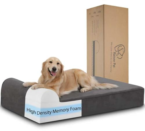 Rainmr Orthopedic Dog Beds for Large Dogs, 7 Memory Foam Dog Beds with Waterproof Liner, Durable Microsuede Cover, Removable and Washable, Nonskid Bottom, 48x30x7 L Grey