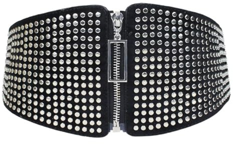 Spydge Cinturón Ancho Negro Elástico Corsé Cuero PU Atado Cintura Corset con con Cremallera y Remaches para Vestido de Fiesta de Halloween con Corsé Femenino