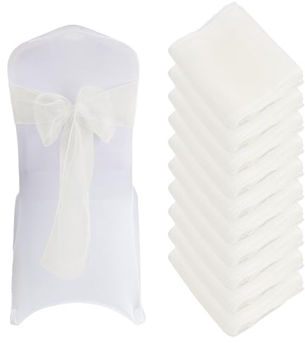Anseom 10 fiocchi per sedia, fascia in organza – nodi, nastro decorativo, per matrimoni, anniversari, feste (bianco)