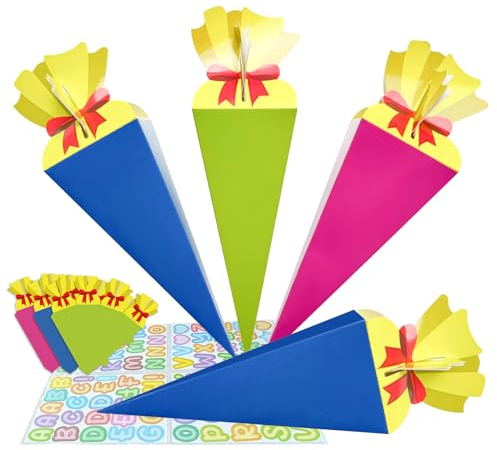 Rhsemi 9pcs Geschwister Schultüte,Schultüte Bastelset, Faltbare Zuckertüte für die Einschulung zum Schulanfang, Geschenkverpackung Schultüte für Junge und Mädchen