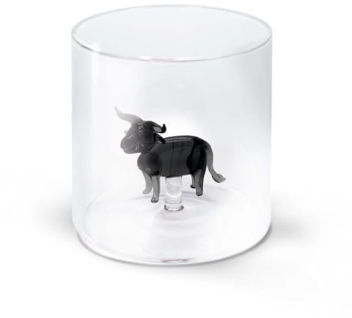 WD Lifestyle - Bicchiere in Vetro Borosilicato 250ml con Decorazione in Vetro Colorato Interna (Toro)