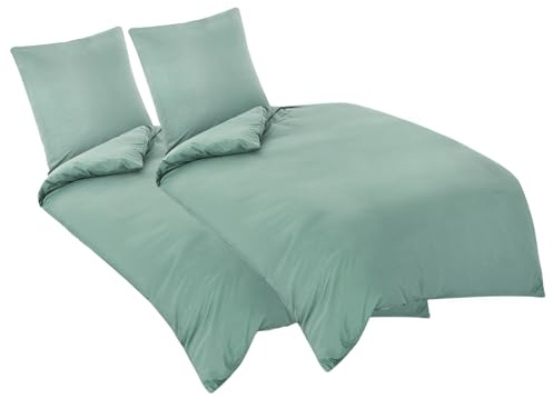 Aisbo Bettwäsche 135x200 4teilig Grün - Mikrofaser Bettwäsche-Sets Salbei Grün mit Reißverschluss, ÖKO-TEX Bettbezug 135 x 200 cm 4tlg mit Kissenbezug 80x80 cm, Weich und Bügelfrei