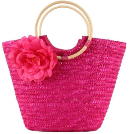 TOTIKI Sac De Plage Sacs De Paille D'été Sac À Main Tissé en Rotin Sac À Bandoulière Sac Tissé Fourre-Tout pour Voyages Vacances(Rot)