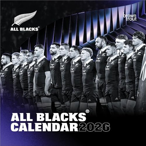 All Blacks Official | Calendario da parete 2026, 30,5 x 61 cm (appeso), quadrato, mensile, senza plastica, BrownTrout | Rugby Sport