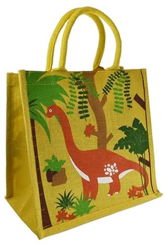 Shared Earth Jute Tote Bag Brontosaurus Print 30 x 30 x 20 cm | Shopping Bag with Padded Handles | Reusable Grocery, Beach, Travel Bag for Women Eco Friendly