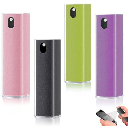 4 piezas, juego de limpieza de pantalla, spray limpiador líquido con paño de microfibra integrado para teléfonos inteligentes, monitores de PC, televisores inteligentes, iPad Pro y MacBook Pro, negro