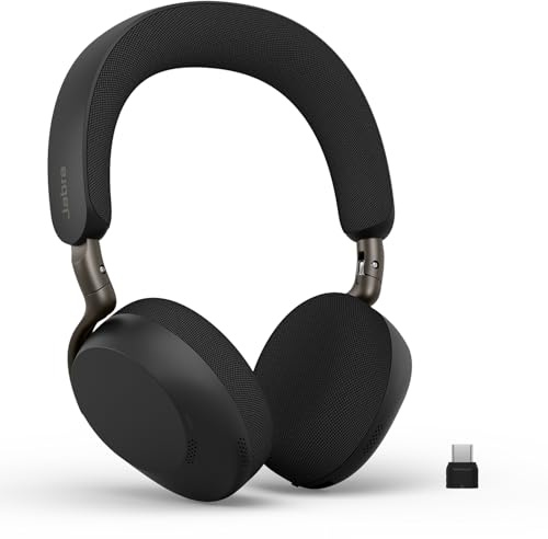 Jabra Evolve3 75 On-Ear Trådlöst Bluetooth Headset med Mikrofon, Svart | USB-C Bluetooth-adapter, AI Röstsamtal, Avancerad ANC, 22h Batteri, för Online Mötesappar
