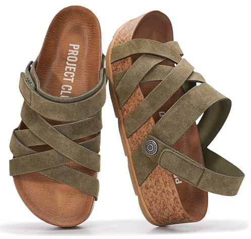 Project Cloud 100% Genuine Leather Platform Sandals Women – Strappy Wedges with Comfortable Plush Insole – Lightweight & Non Slip Wedge Sandals for Women 2026 (Pacifica,OLIVESUEDE,8)