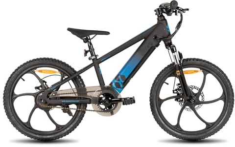 JOYSTAR 20 Zoll Elektrofahrrad für Kinder und Jugendliche ab 7 Jahren mit 250W bürstenlosem Motor, 6-Speichen-Fahrradräder, schwarz