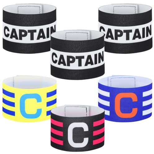 6 Pcs Captain Armbands, Black Soccer Captain Armband Adjustable Leader Armband Team Sport Armbands Football Rugby Basketball Player Band for Adult Youth Soccer Volleyball Team