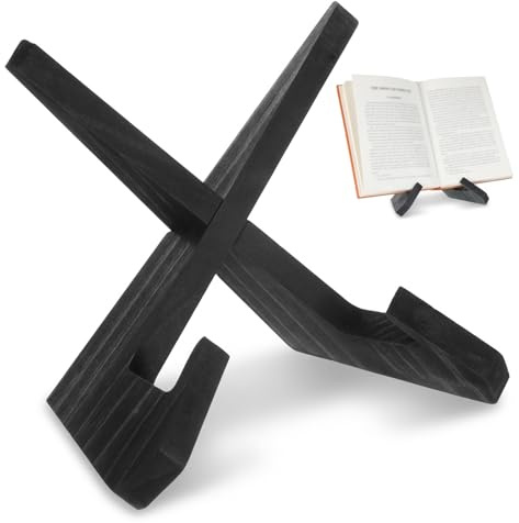 Cookbook Stand for Kitchen Counter, Holds 400 Page Books, Black Wooden Recipe Book Holder Under Cabinet Cookbook Holder for Counter Decor, Rustic Cook Books Holders Stand Multifunctional Display