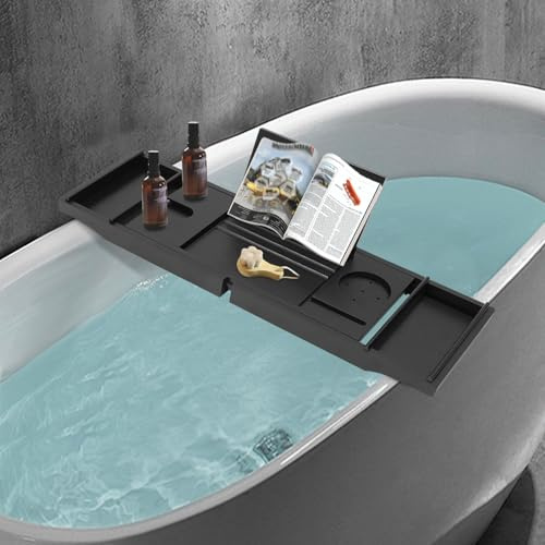Deinungen Vasca da bagno espandibile vassoio in bambù, ripiano estraibile 75 – 111 cm, vasca da bagno, ripiani per vasca da bagno, portata totale: circa 5 – 10 kg